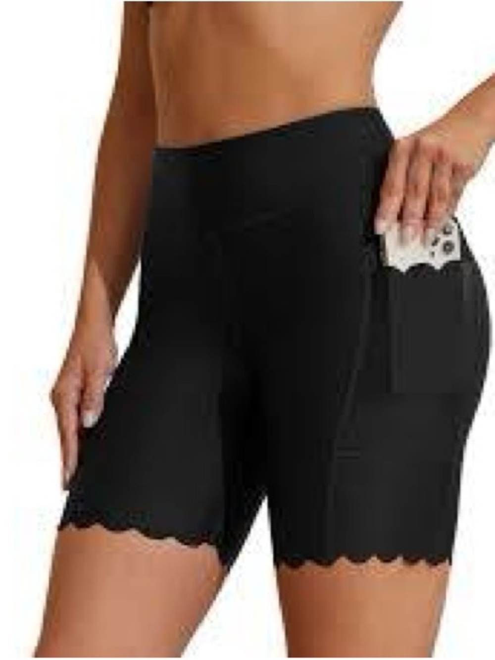 Aerie Offline Real Me Black High Waisted Scalloped Bike Shorts Size S NWT